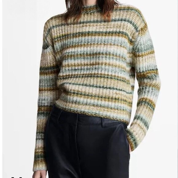 MANGO Green & Cream Striped Round Neck Sweater Sz M - Picture 1 of 9